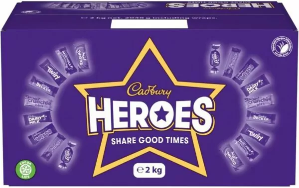 Cadbury Heroes 2 kg Chocolate Large Bulk Sharing Box, Halloween, Party, Assorted Mini-Size Milk Chocolate Bars