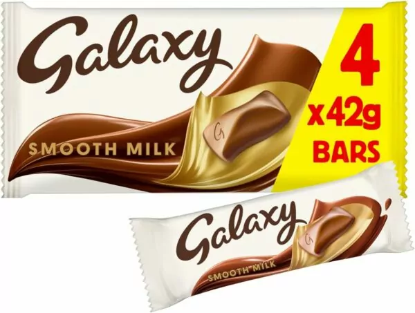 Galaxy Smooth Milk Chocolate Bars Multipack, Rainforest Alliance Certified Cocoa, 4 Bars of 42g