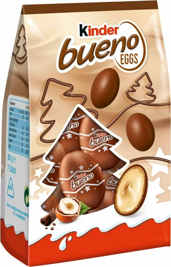 Kinder Bueno Mini Chocolate Christmas Eggs, Chocolate Treat Bag for Sharing, 80g