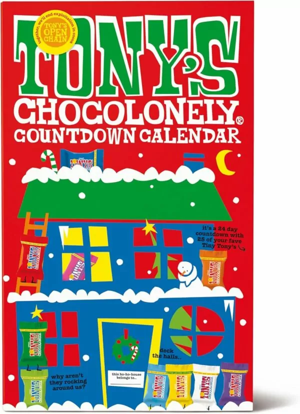 Tony's Chocolonely Countdown Calendar - Advent Calendar - Chocolate - Mix of 10 Different Flavours - Sharing Box - Vegetarian - Fairtrade Belgium Chocolate, 225g