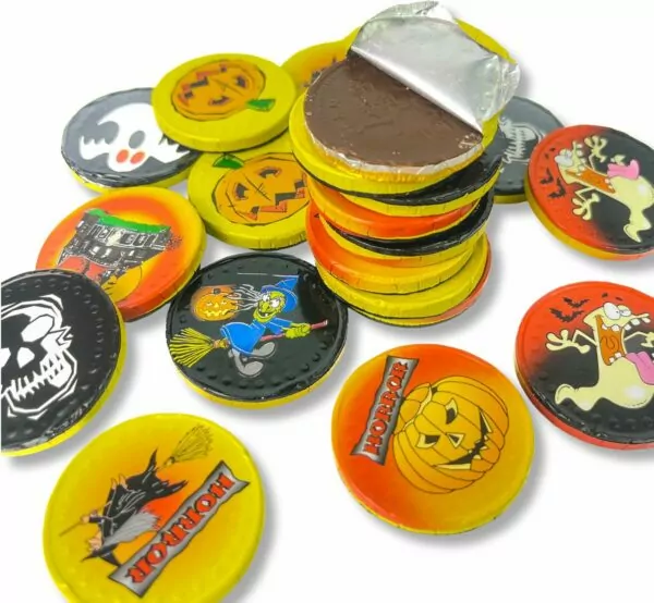 50 Milk Chocolate Novelty Halloween Coins Halloween Themed Sweets