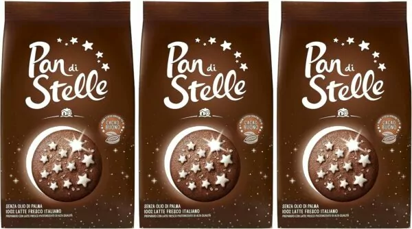 MULINO BIANCO Pan di stella - Italian chocolate biscuits with glazed stars 350g x 3 packets (Pan di stella, x3)