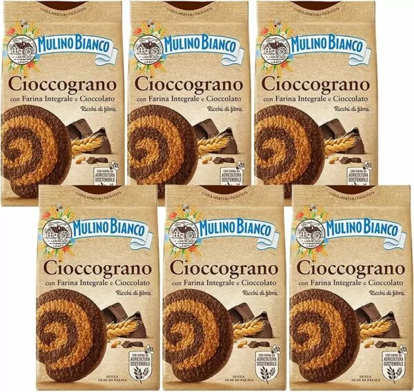 MULINO Bianco Cioccograno Italian shortbread Biscuits Made with wholemeal Flour and Dark Chocolate 330g x 6 Packets (Cioccograno, x6)