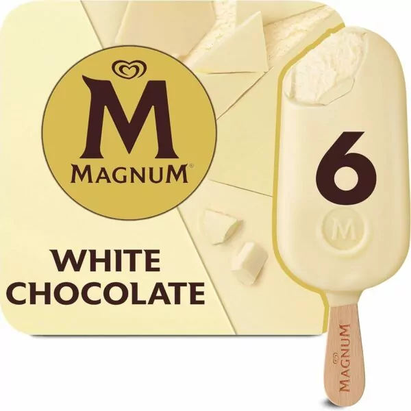 Magnum White Ice Cream with chocolate made from Rainforest Alliance Certified cocoa gluten free frozen dessert 6x 100 ml