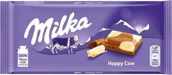 Milka Happy Cows Milk and White Chocolate Bar, 100g