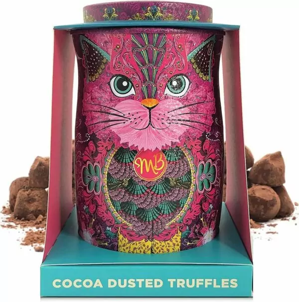 Monty Bojangles Persian Pink Cocoa Dusted Truffles Cat Tin (135g) - Choccy Scoffy Flavoured Luxury Chocolatey Truffles - Collectable Cat Tin Chocolate Gift With Bespoke Design