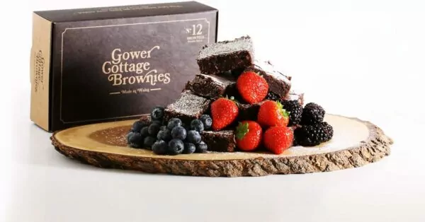 Original Gower Cottage Brownies - 12 Handmade Belgian Chocolate - Beautifully Gift Wrapped in greaseproof Paper, Tied with Raffia and Wrapped in Tissue Paper. (Chocolate)