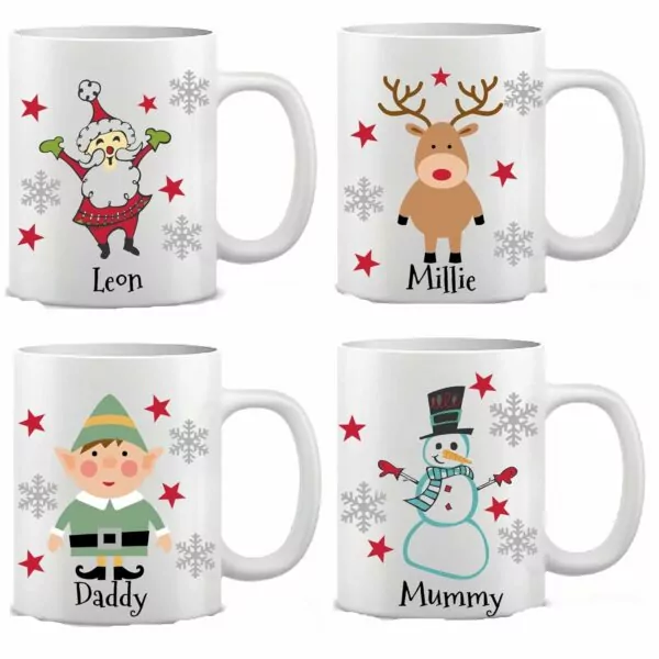 Personalised Christmas name mug with Santa, Reindeer, Elf or snowman Family Coffee hot chocolate mug for Xmas eve box