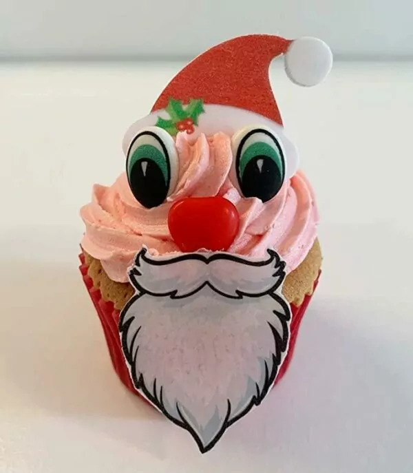 Set to Create 6 Christmas Santa Cupcakes- Including 6 Pairs of Eyes, 6 Santa Hats and 6 red Chocolate noses