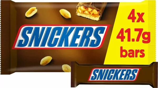 Snickers Chocolate Bars Multipack, Chocolate Gift, Milk Chocolate, Chocolate Multipack, 41.7 g (Pack of 4)