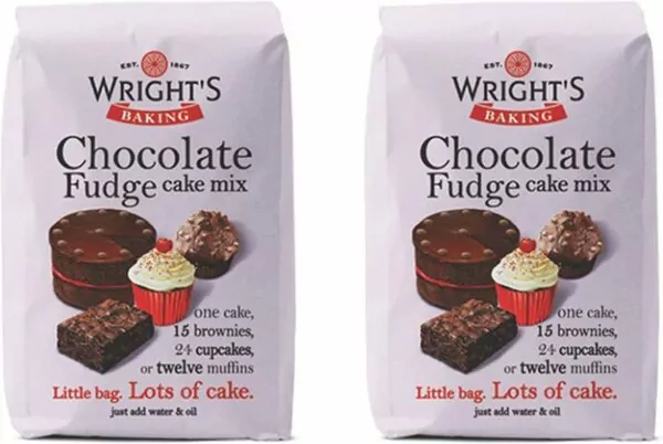 Wright's | Baking Chocolate Fudge Cake Mix 2X500g (1Kg) | A rich Chocolate Fudge cake mix with a melting chocolate crumb | suitable for loaf cakes, gateaux bases, slices or 16 individual cakes |